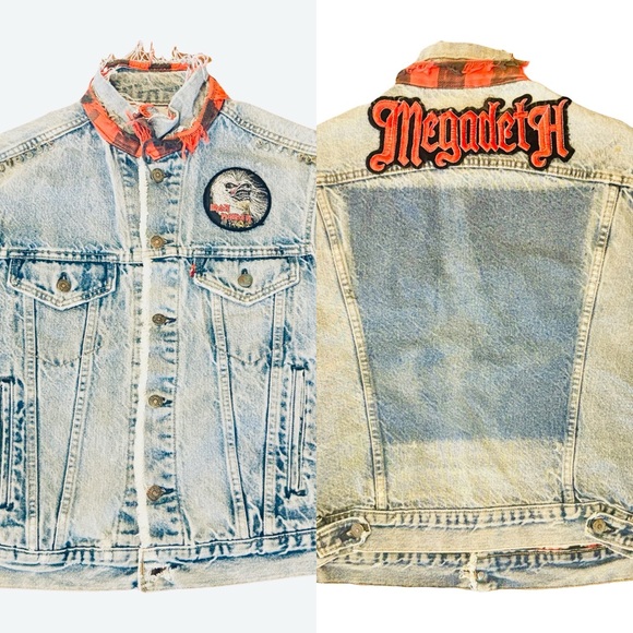 Vintage Levi’s Denim Vest Customized & Distressed w/ Megadeath Iron Maiden Patch - Picture 3 of 11